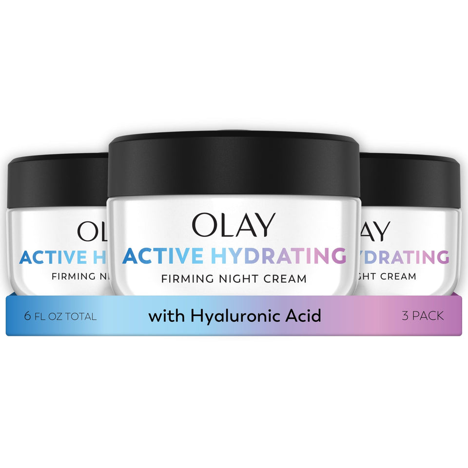 Olay firming night cream front packaging showing product benefits