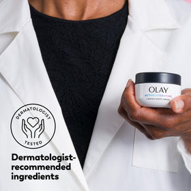 Label and ingredients view of Olay firming night cream for clarity