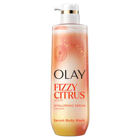 Olay front packaging showing Fizzy Citrus bottle and benefit of intense hydration