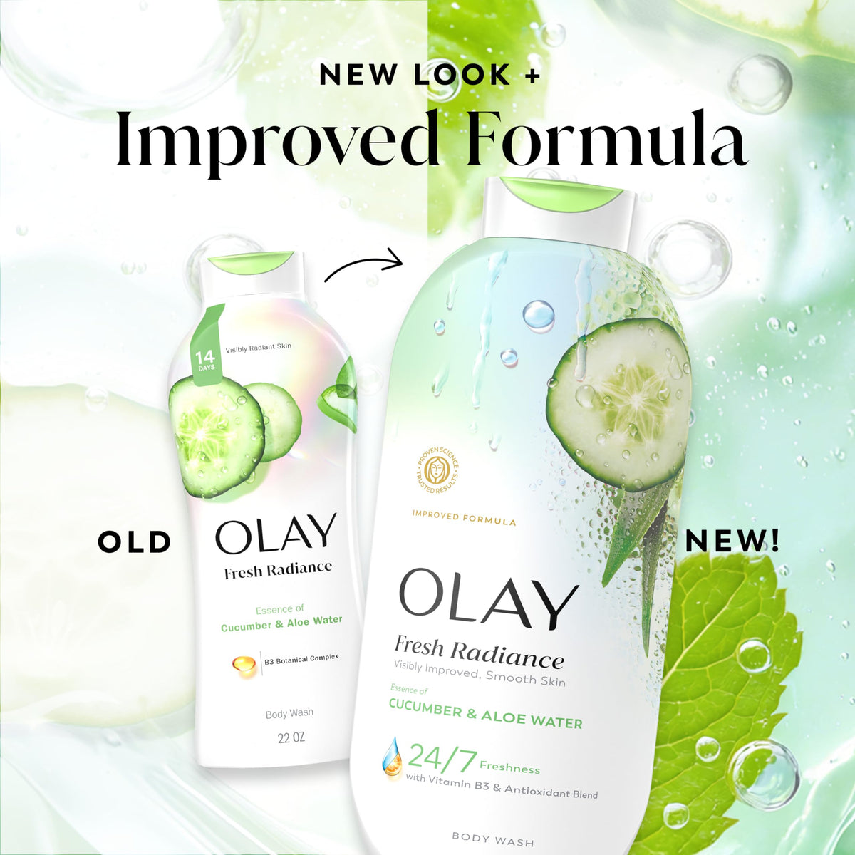 Olay Fresh Radiance back of bottle showing formulation and benefits