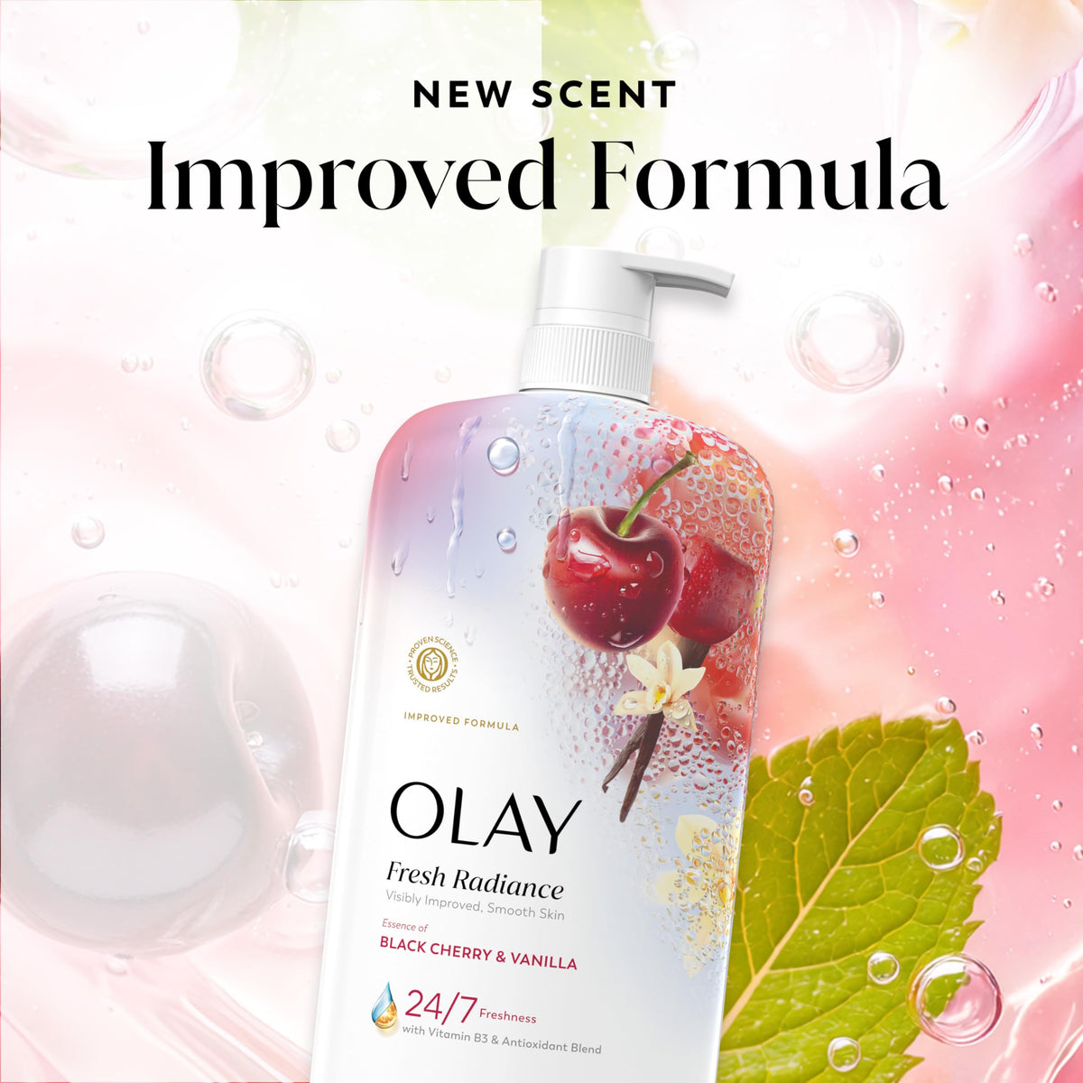 Olay bottle on bathroom shelf showing brand integration and aesthetic benefit