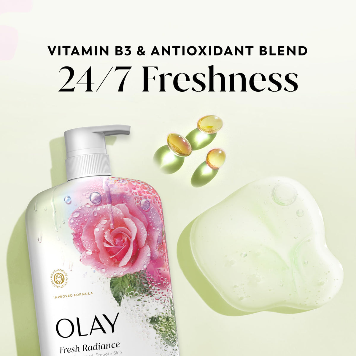 Olay Fresh Radiance rich foamy lather demonstrating gentle cleansing