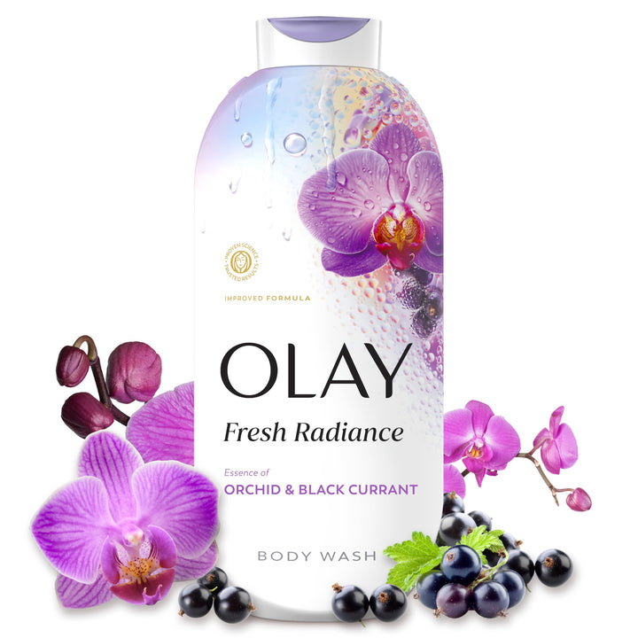 Olay front packaging showing bottle and brand for easy identification and benefit