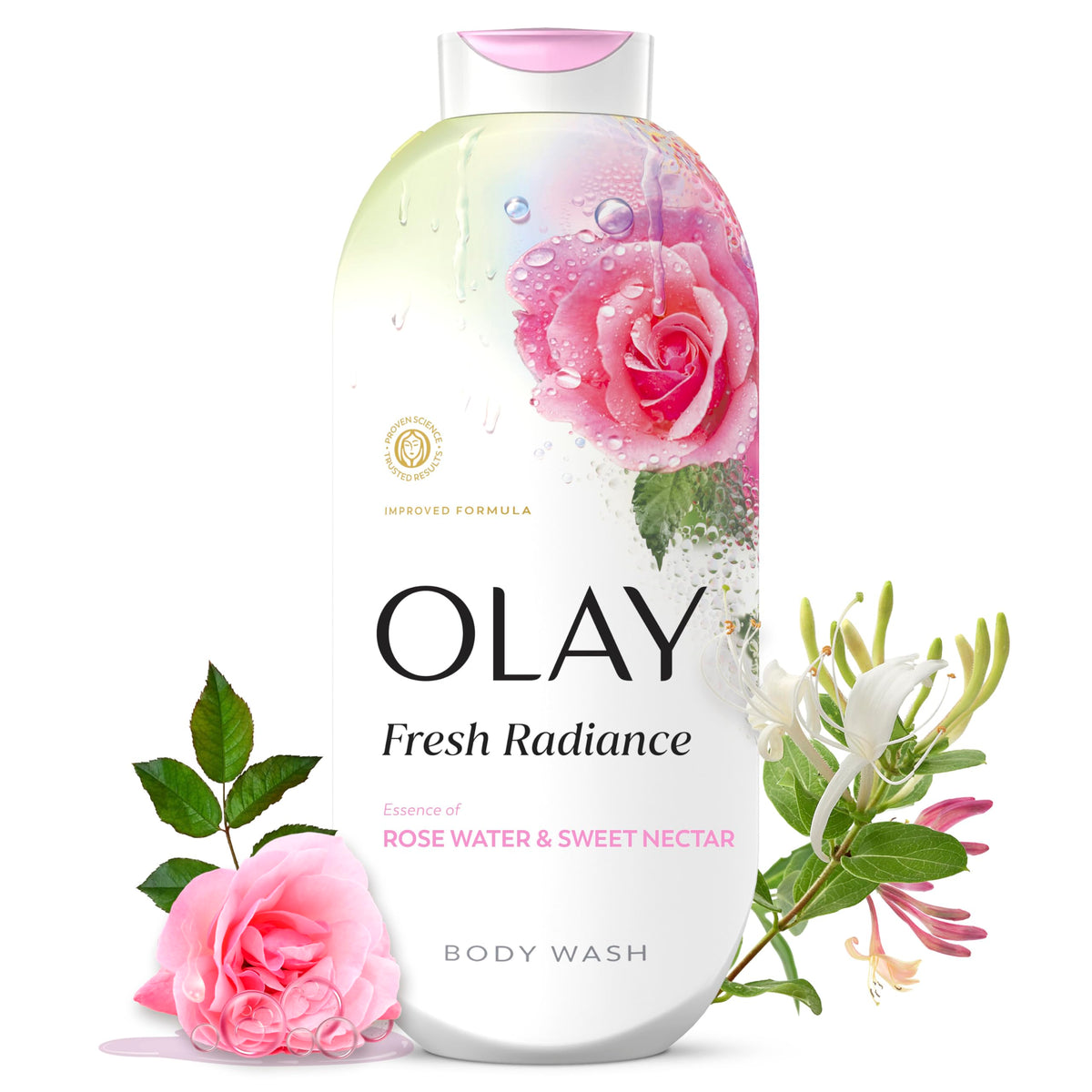 Olay bottle front packaging showing product name and size for easy recognition