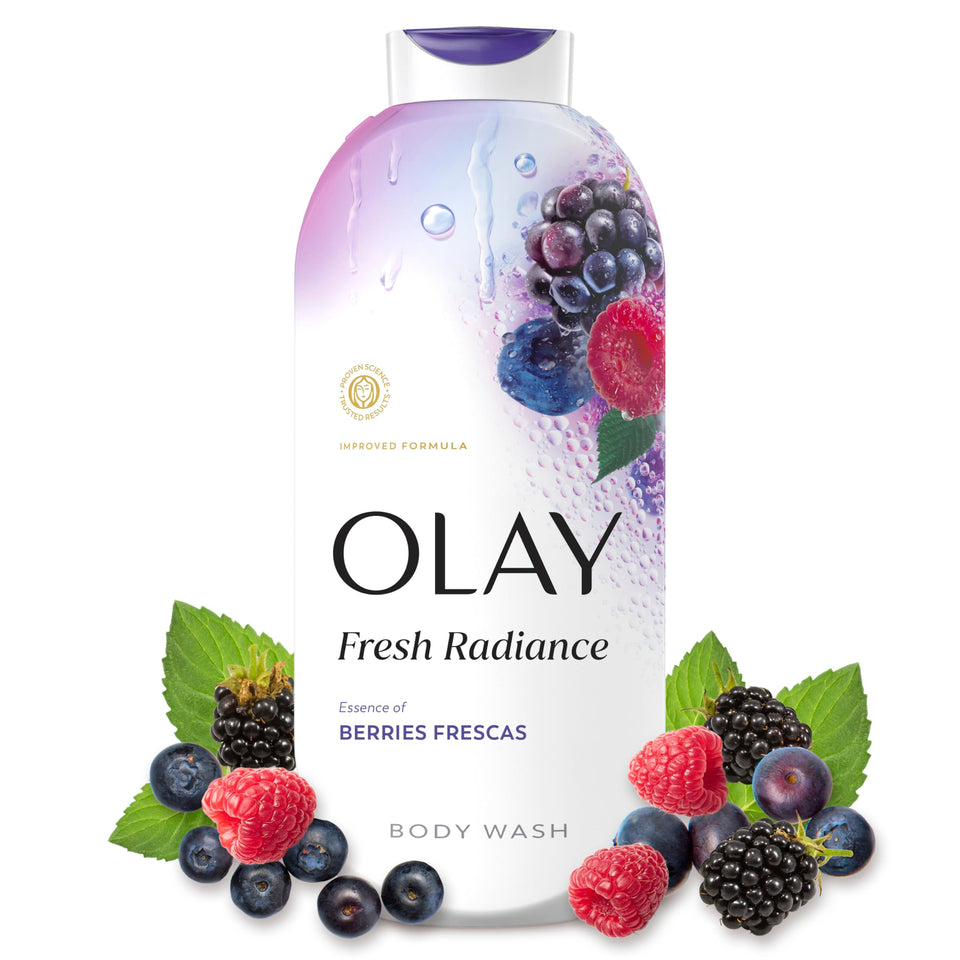 Olay Fresh Radiance front packaging showing bottle and berry scent benefit