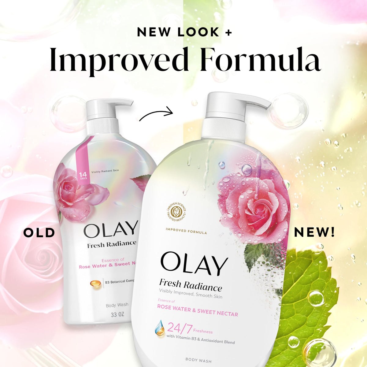 Olay in bright bathroom scene conveying fresh, radiant routine