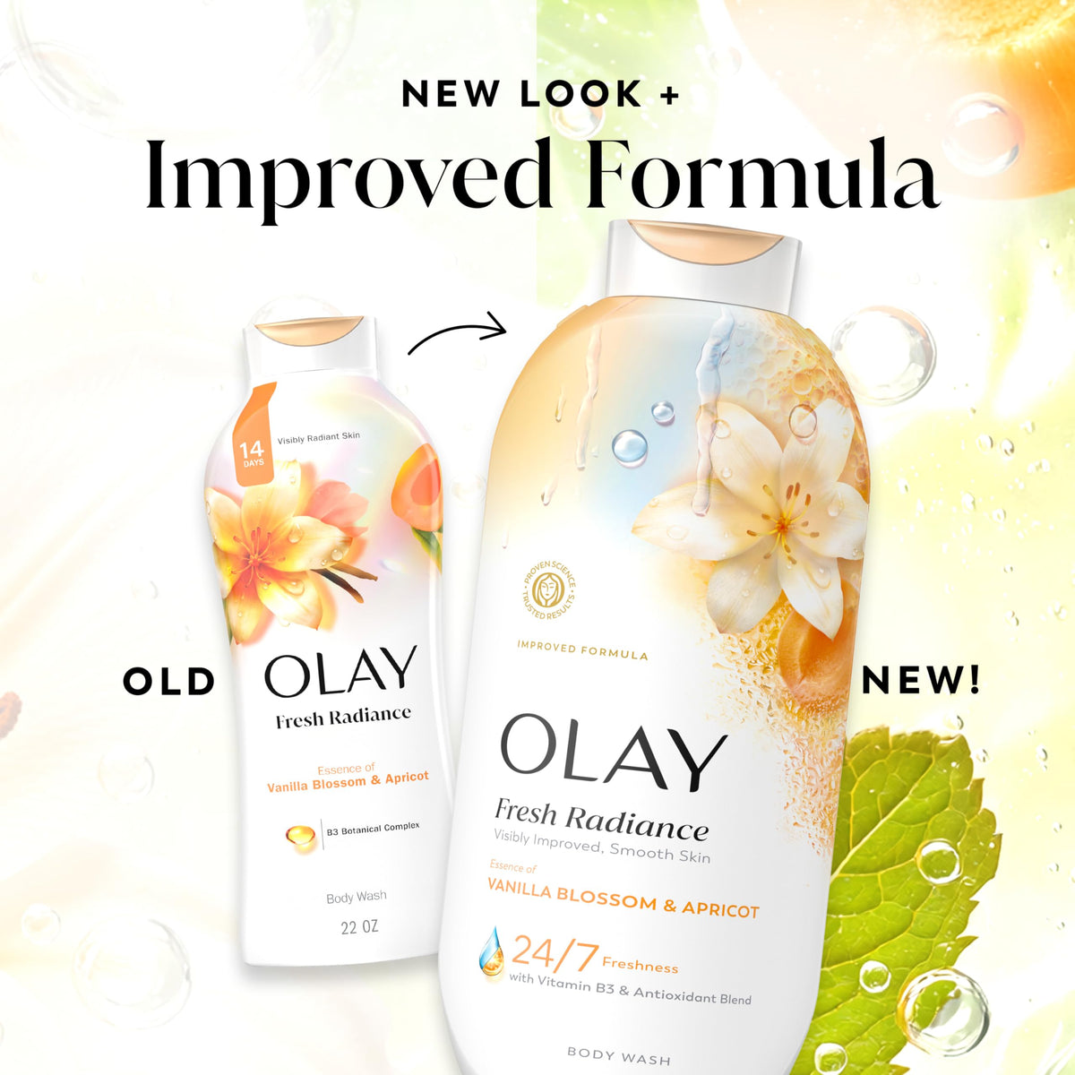 Olay bottle open cap and label detail showing product information