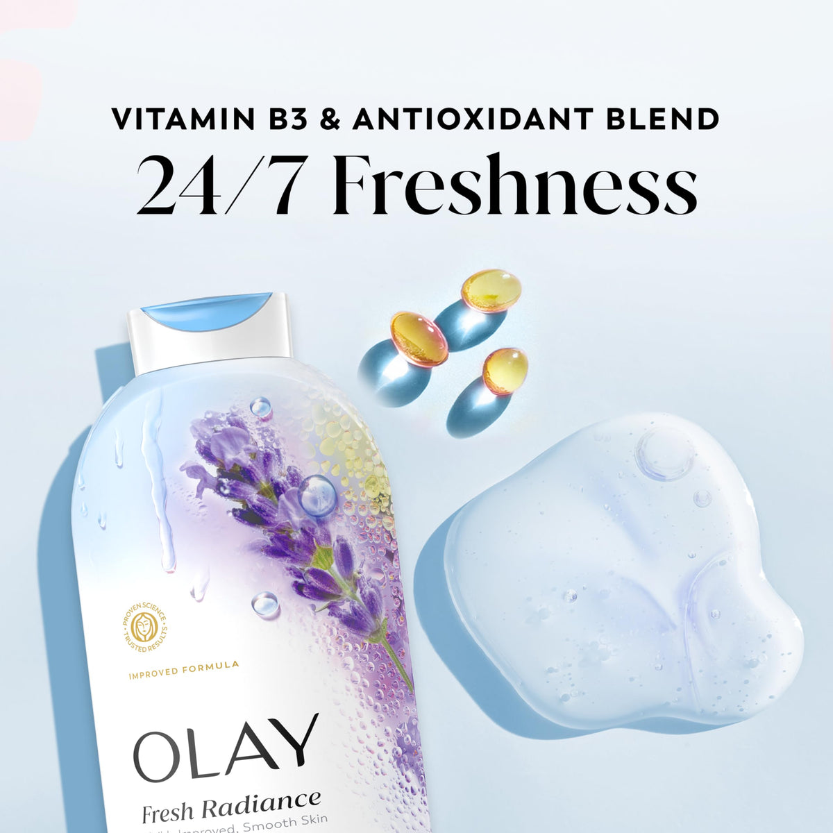 Olay Fresh Radiance pump dispensing creamy lather for easy use