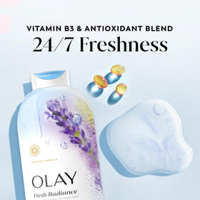 Olay Fresh Radiance pump dispensing creamy lather for easy use
