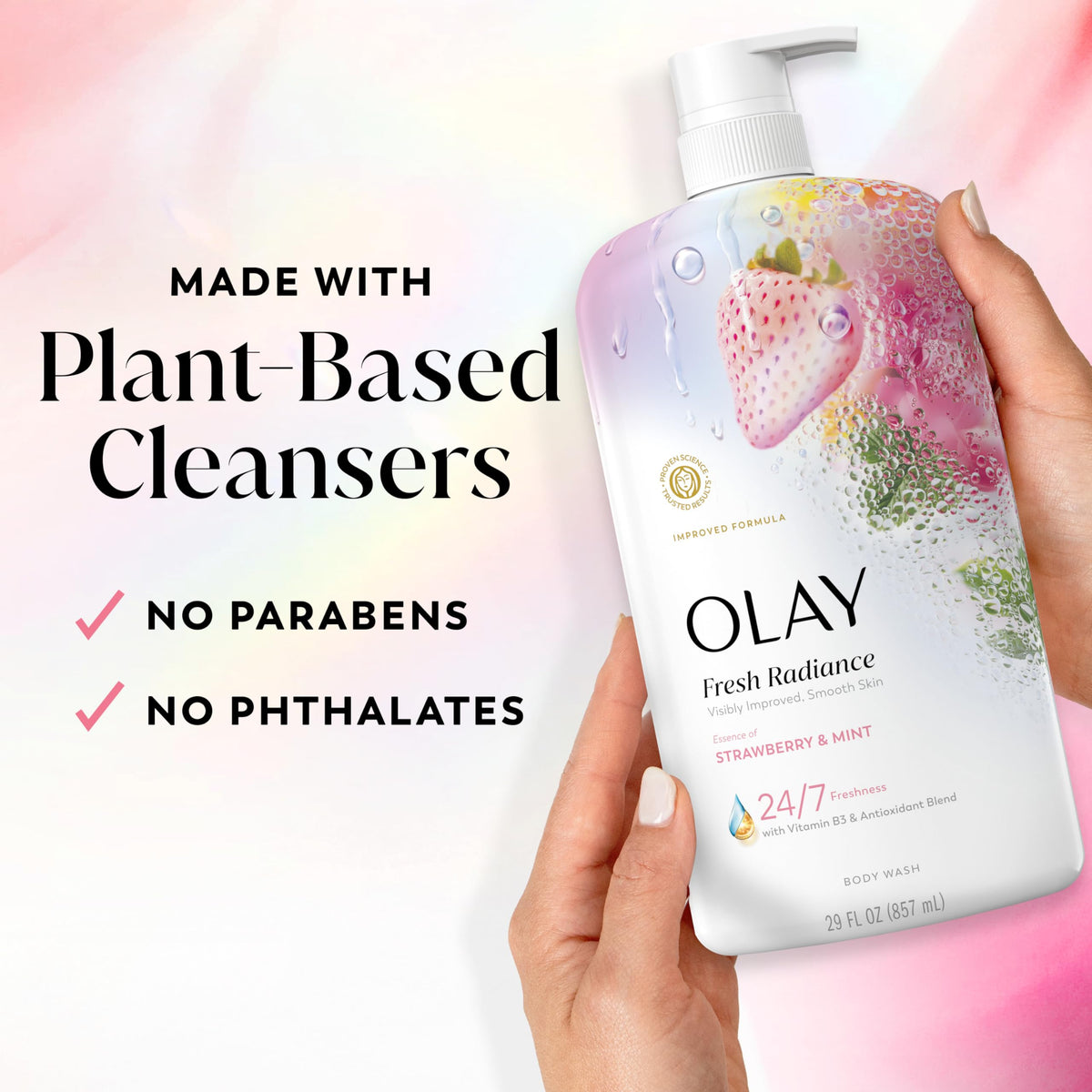 strawberry and mint visual representing Olay scent and refreshing feel