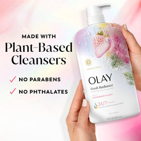 strawberry and mint visual representing Olay scent and refreshing feel