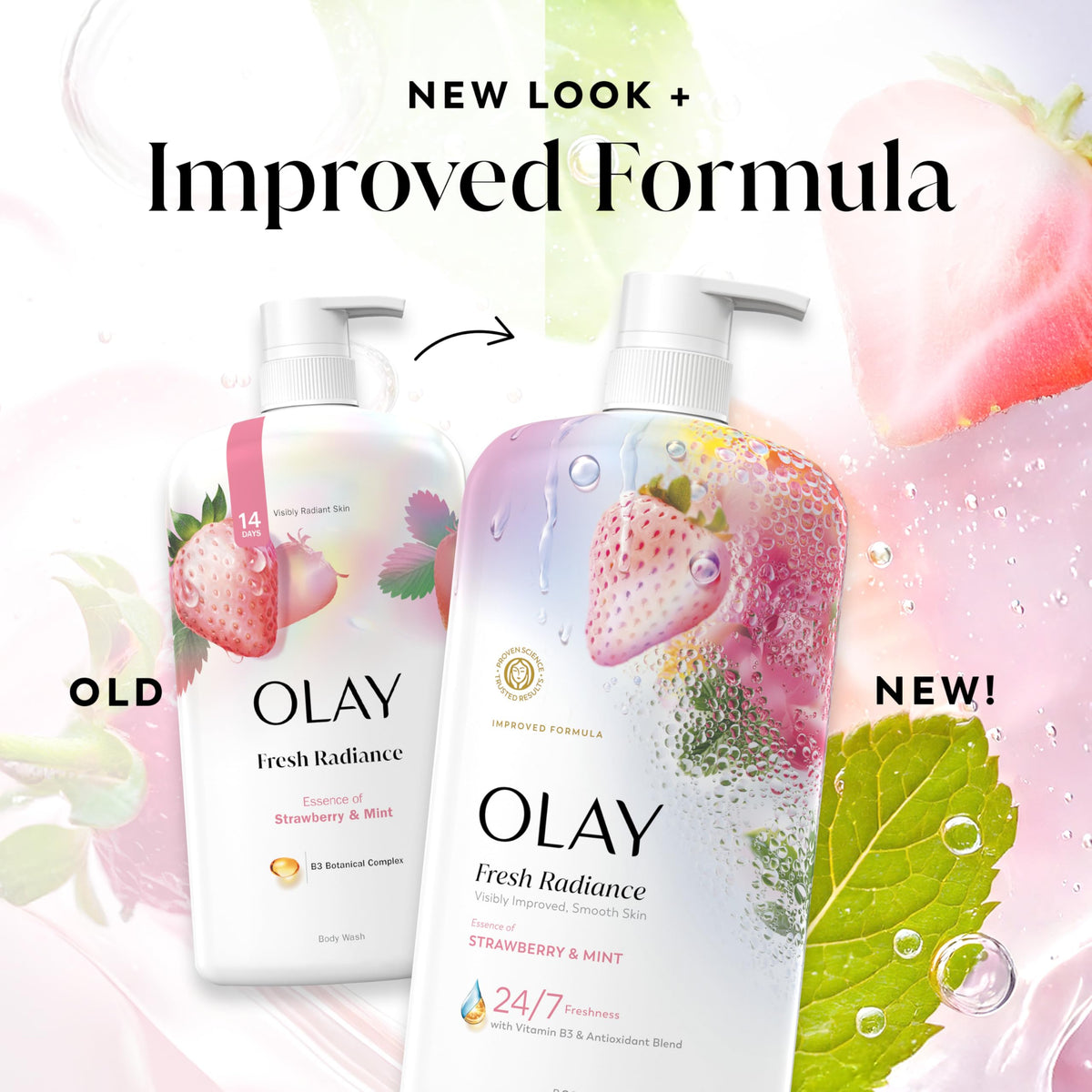 Olay bottle paired with lotion showing routine for locked-in moisture