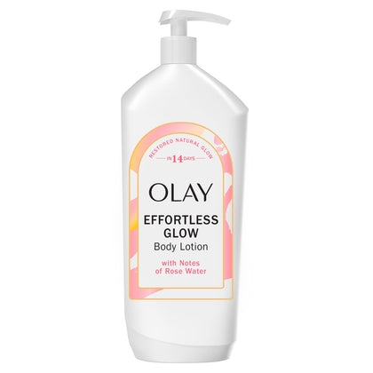 Olay front bottle Effortless Glow showing label and size, conveys reliable hydration