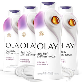 Olay front bottle showing 22 fl oz pack and clear product branding for convenience
