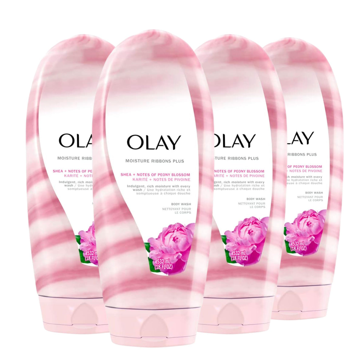 Olay front label 18 oz bottle showing product name and scent benefits