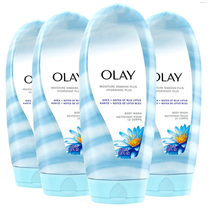 Olay front packaging showing 18 fl oz bottle and moisturizing benefits