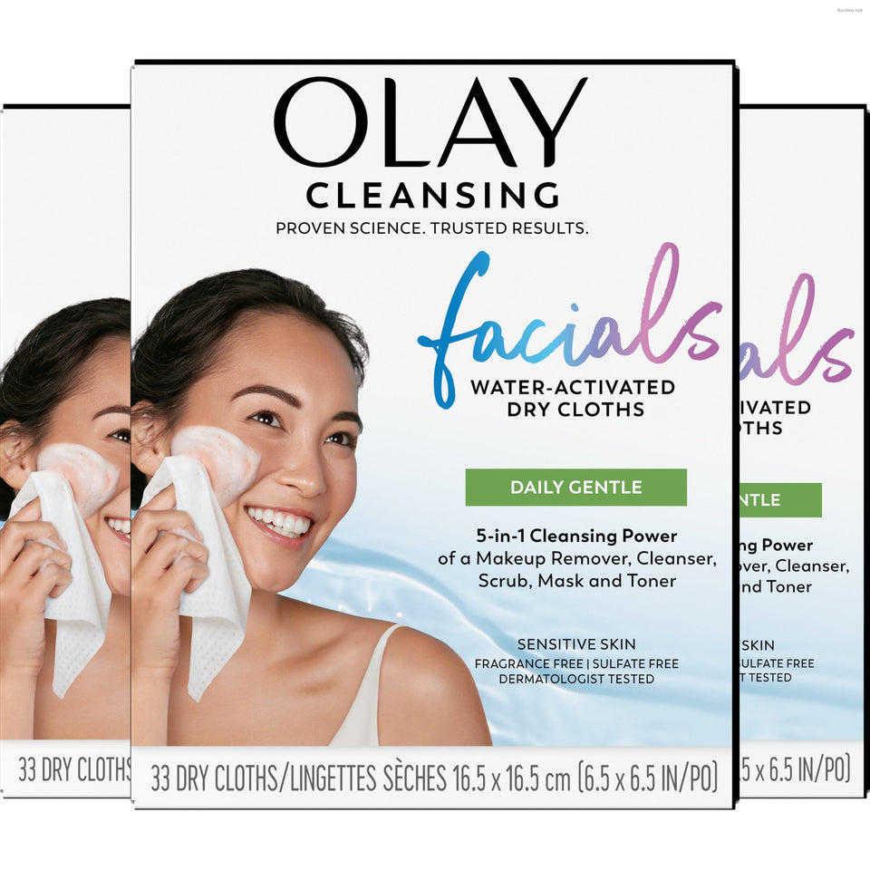 Olay front packaging showing 99ct wipes and travel convenience