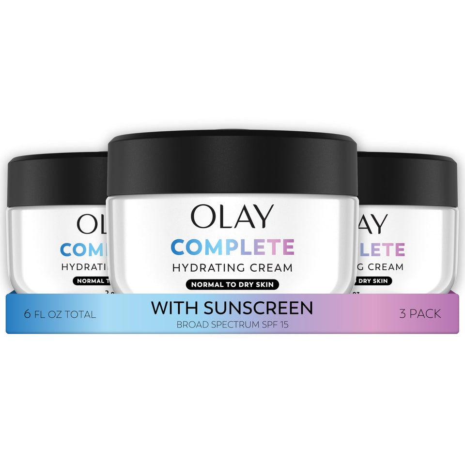 Olay front packaging showing Complete All Day SPF 15 for daily protection