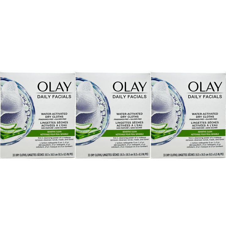Olay front packaging dry pouch showing count and benefits