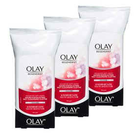 Olay front packaging showing regenerist wipes and travel-friendly benefit