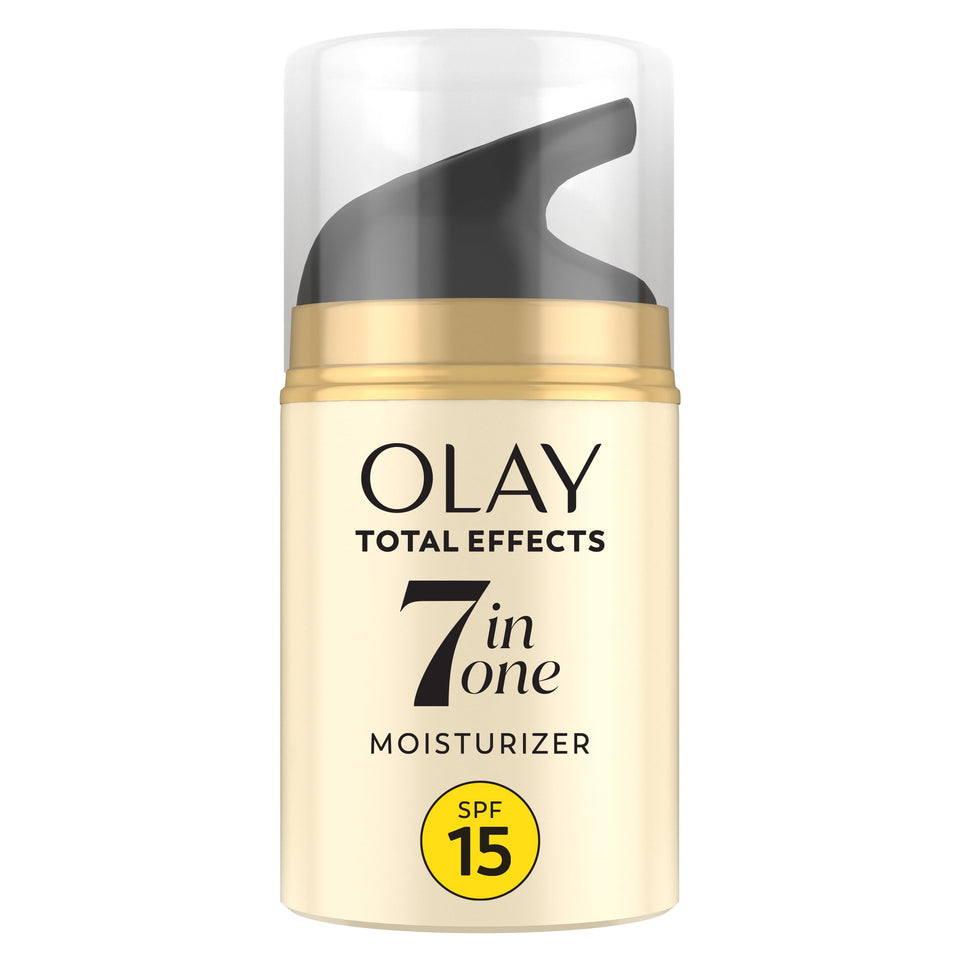 Olay front packaging showing Total Effects SPF 15 for daily protection