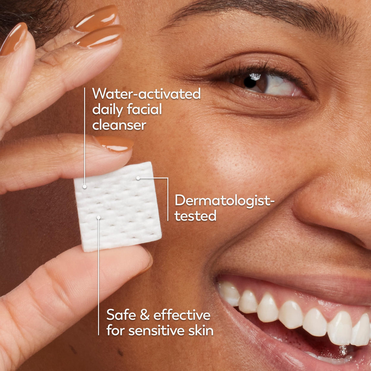 Olay pad being massaged on face illustrating effective makeup removal