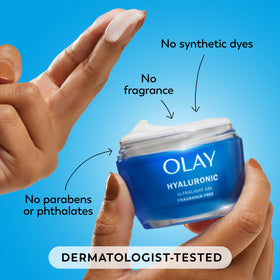 Olay label detail highlighting active ingredients and clean formula