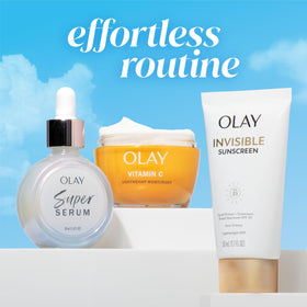 Olay swatch on diverse skin showing no white cast and natural-looking protection benefit