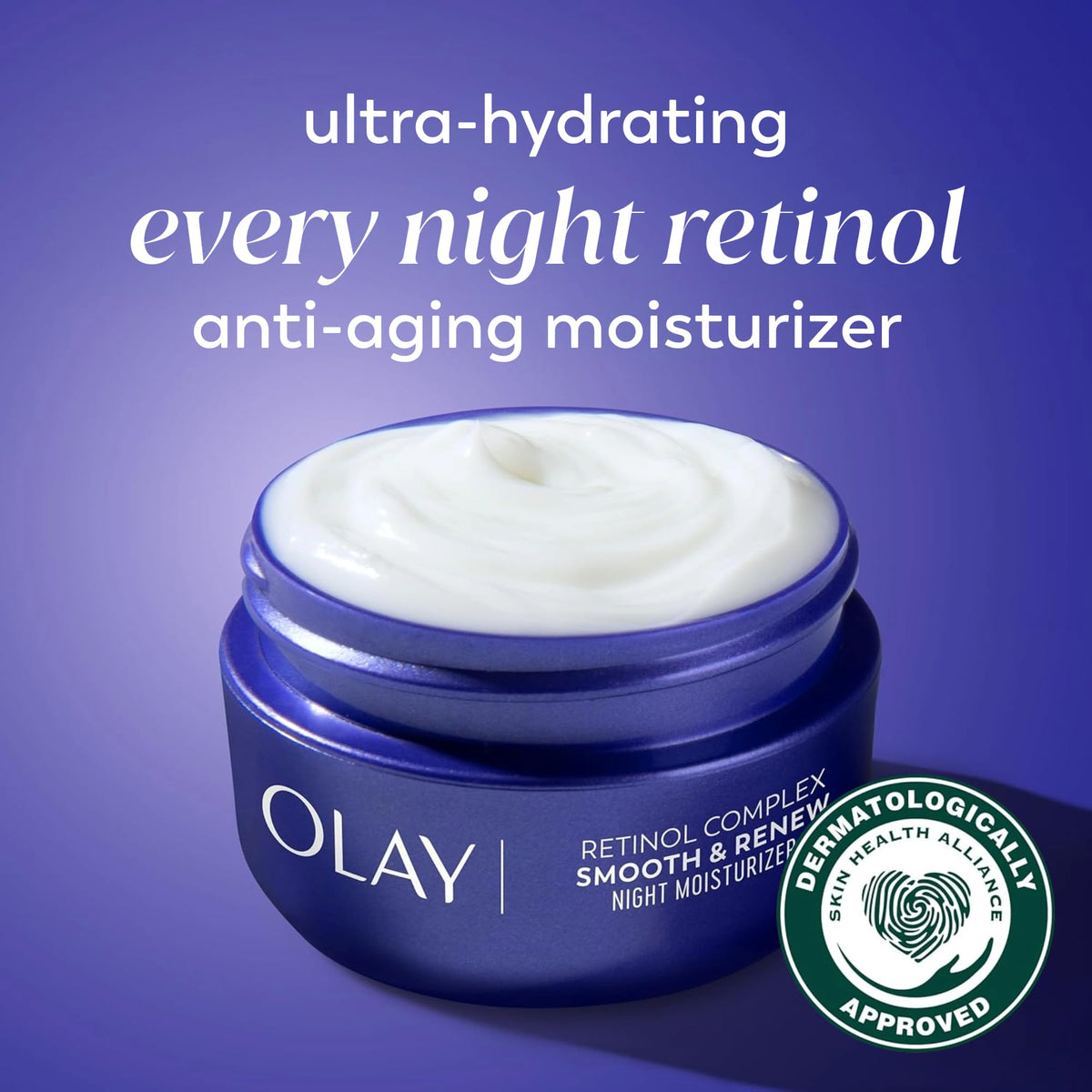 Olay open jar close-up of cream texture for smooth absorption