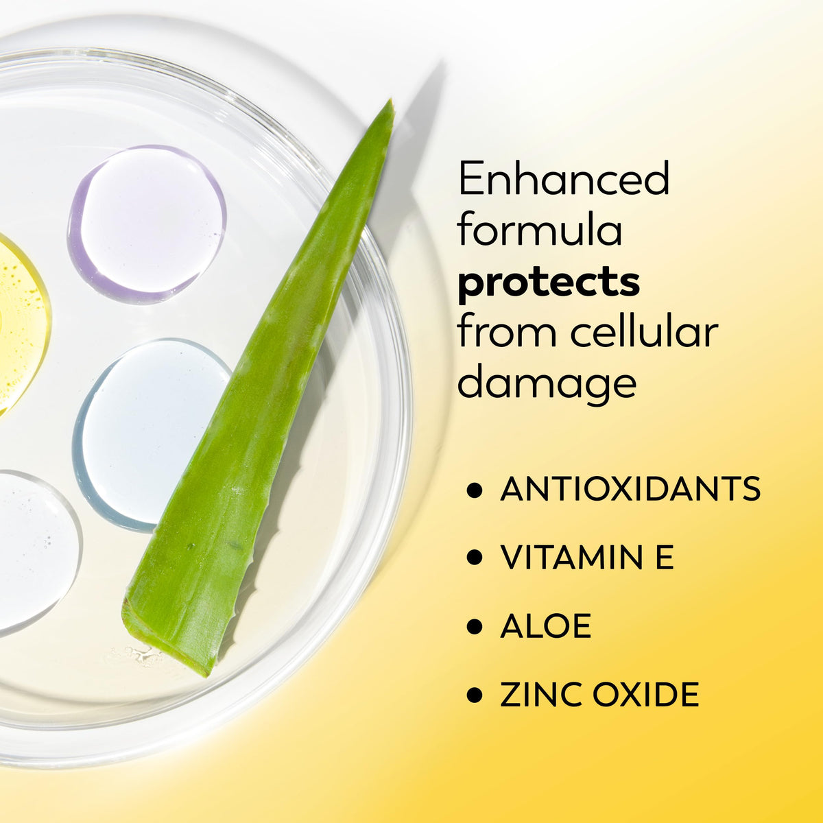 Olay product label with highlighted niacinamide aloe vera and vitamin E ingredients