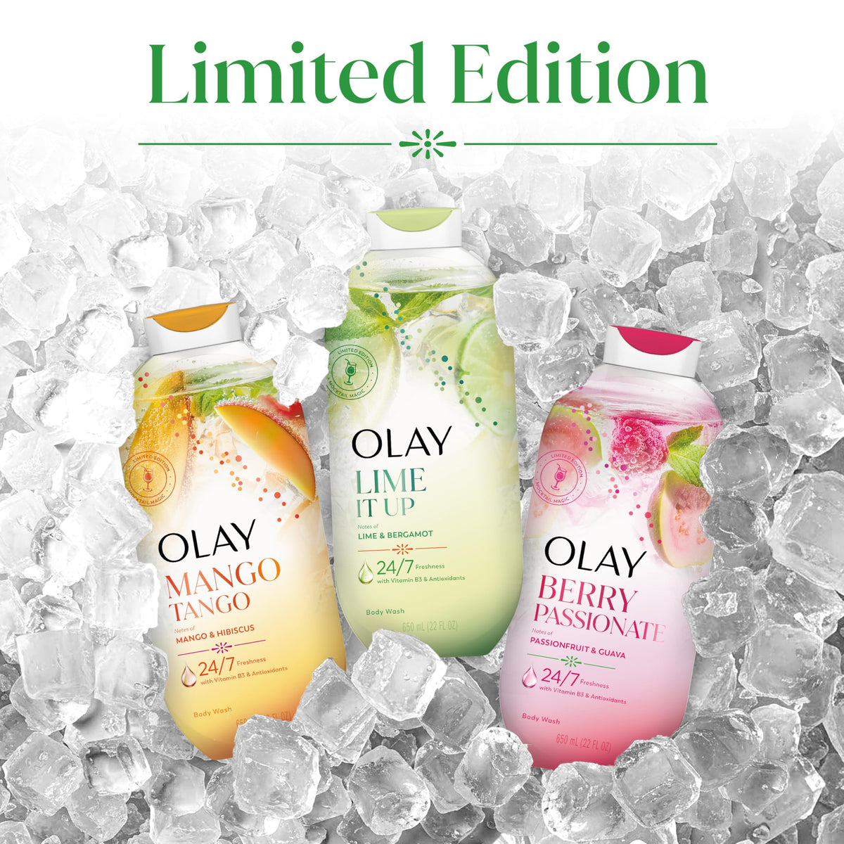Olay body wash paired with lotion illustrating a complete skin-softening routine