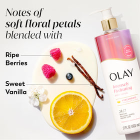 Application of Olay lotion on forearm showing quick absorption and immediate softness