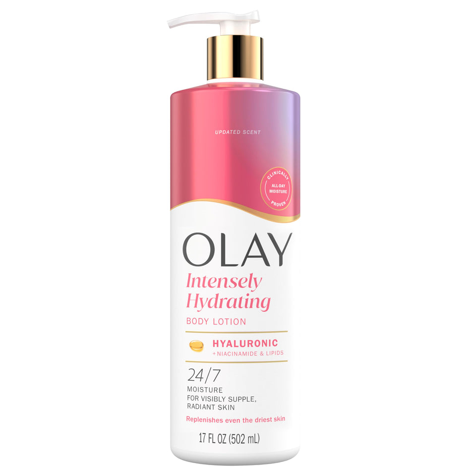 Olay front packaging showing 17 fl oz bottle and product name for clear identification and convenience