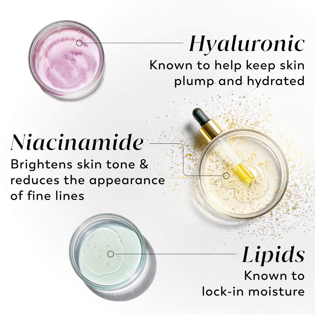Visual concept of hyaluronic acid ingredient with Olay for deep hydration benefits