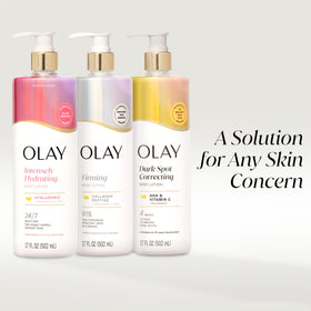 Olay bottle on bathroom shelf in lifestyle scene indicating simple integration into routine