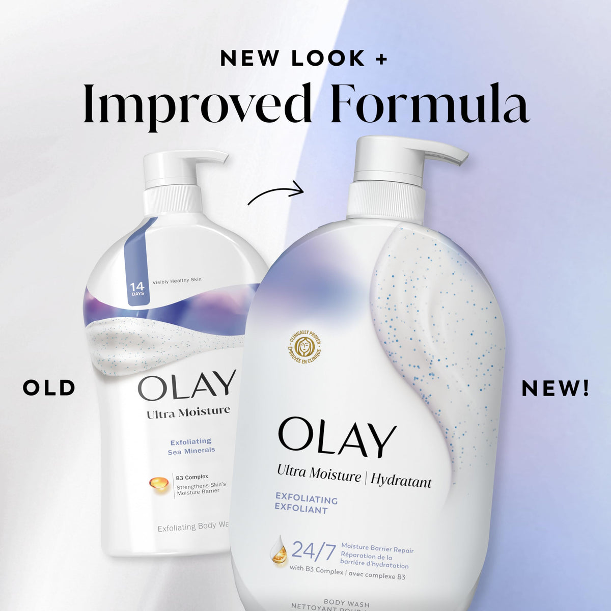 Olay bottle paired with lotion illustrating moisture routine