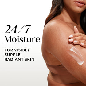 Close-up of Olay lotion texture highlighting creamy, fast-absorbing finish for smooth skin
