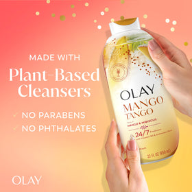 Olay ingredient label showing Vitamin B3 and plant-based cleansers benefits