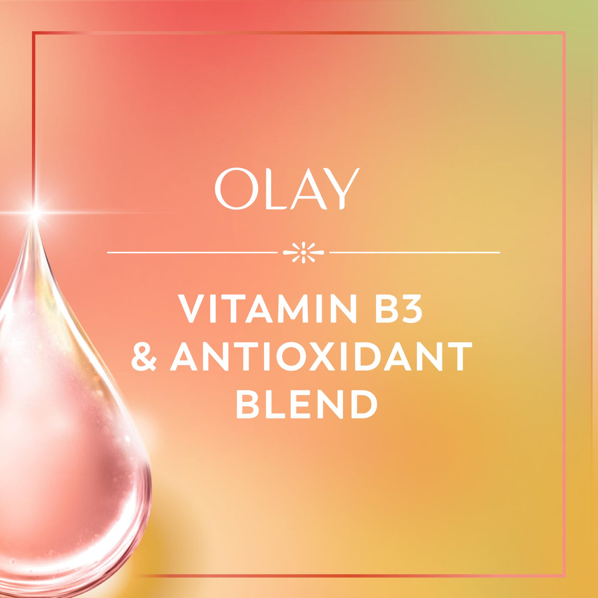 Mango and hibiscus props beside Olay bottle highlighting tropical scent