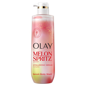 Olay front packaging showing bottle and Melon Spritz scent benefit