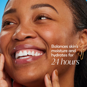 Olay moisturizer layered under makeup demonstrating non-greasy finish