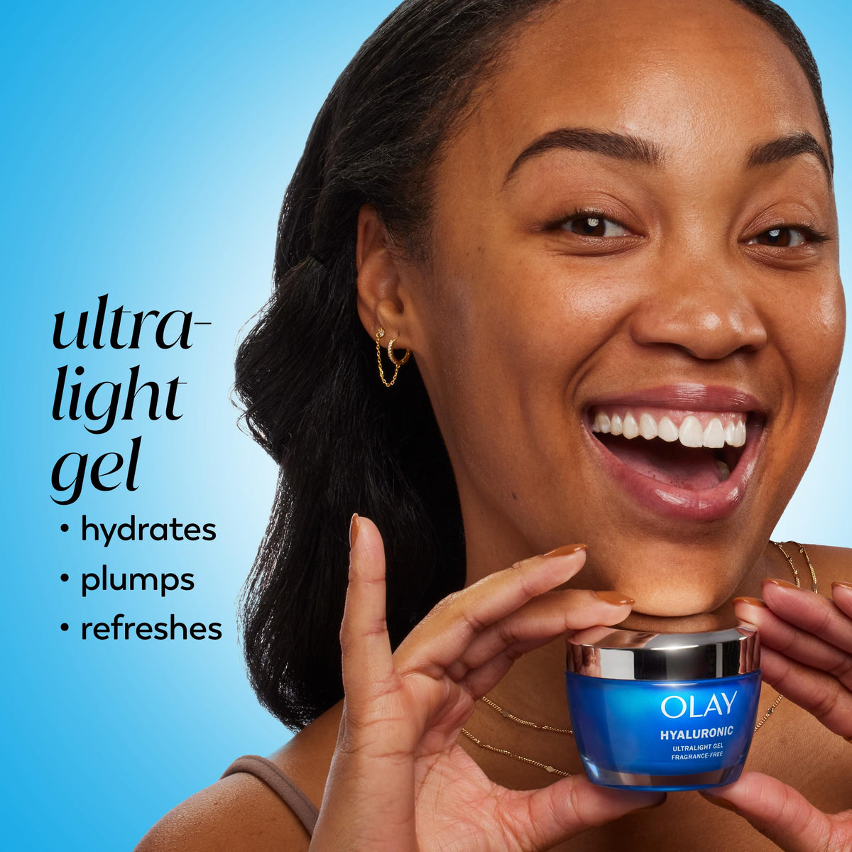 Olay open jar close-up of gel texture for smooth absorption