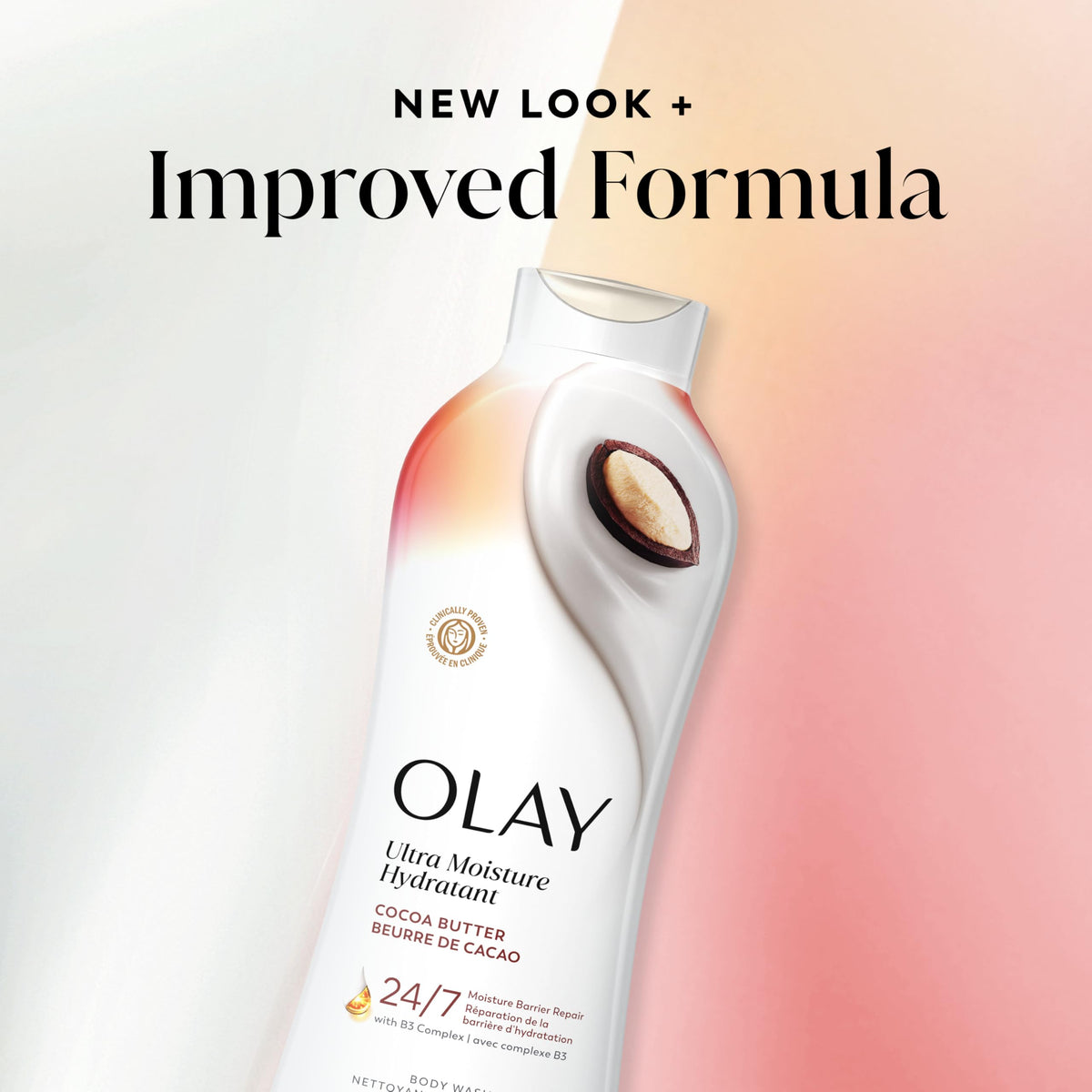 Olay wash paired with lotion showing step-by-step moisturizing routine