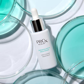 Olay Pro-X on nighttime vanity with soft light, nightly renewal and anti-aging support benefit
