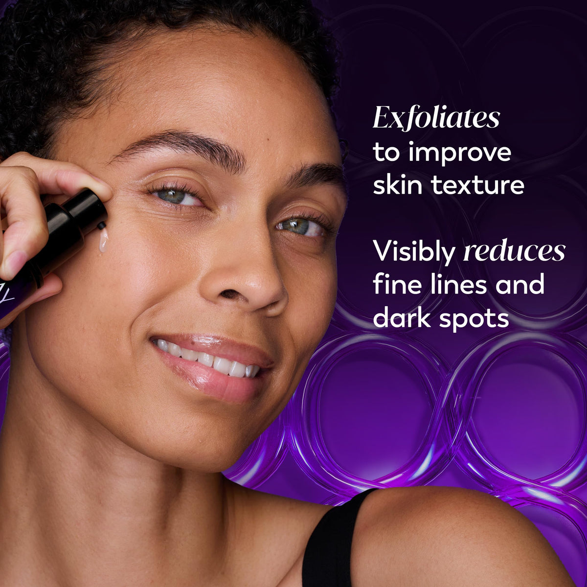 Olay serum being dispensed to demonstrate easy nightly use