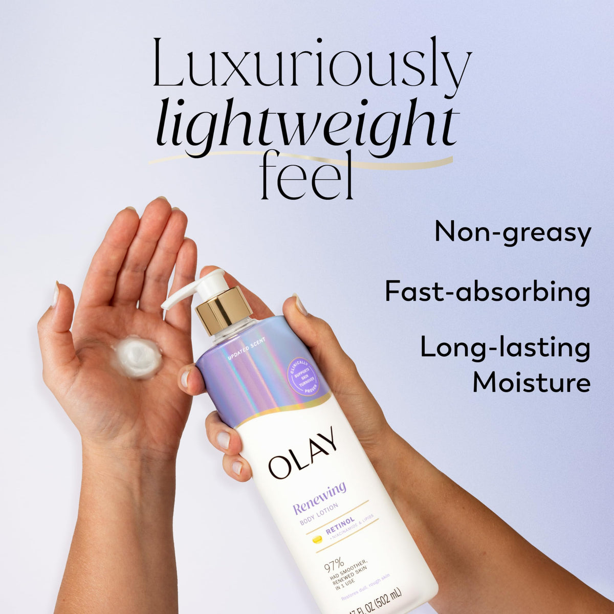Olay pump dispenser close-up showing easy, controlled dispensing