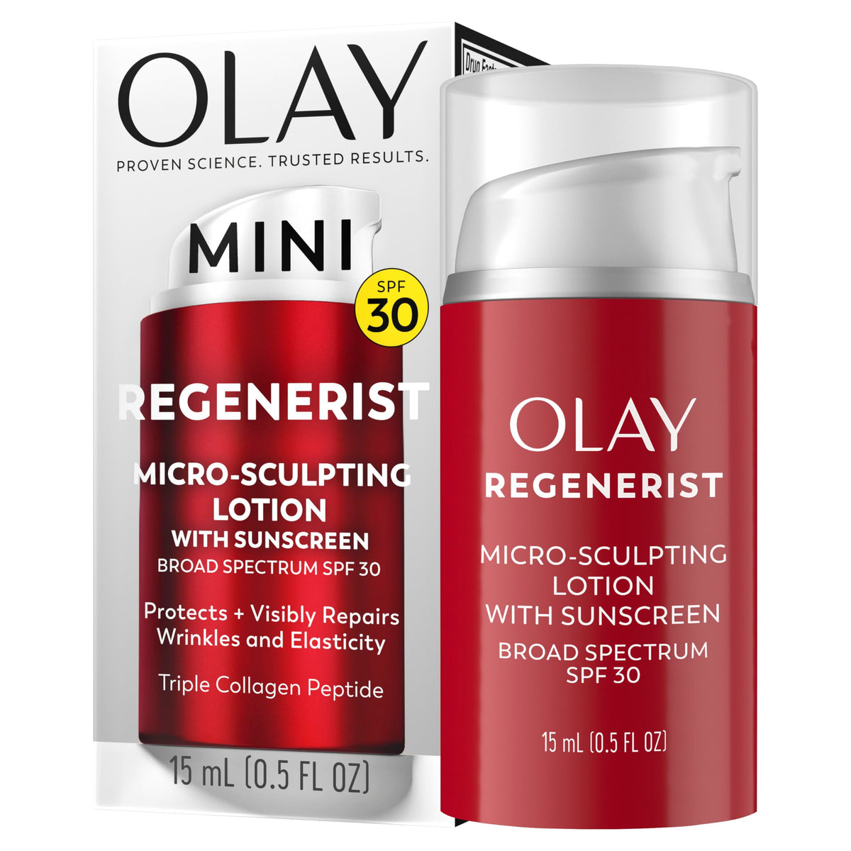 Olay SPF 30 tube with sun icon indicating broad spectrum protection