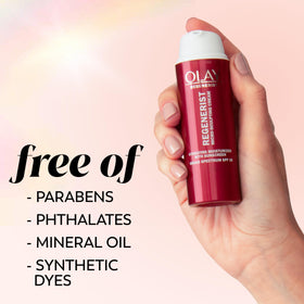 Olay Regenerist in bathroom routine setting offering daily SPF convenience