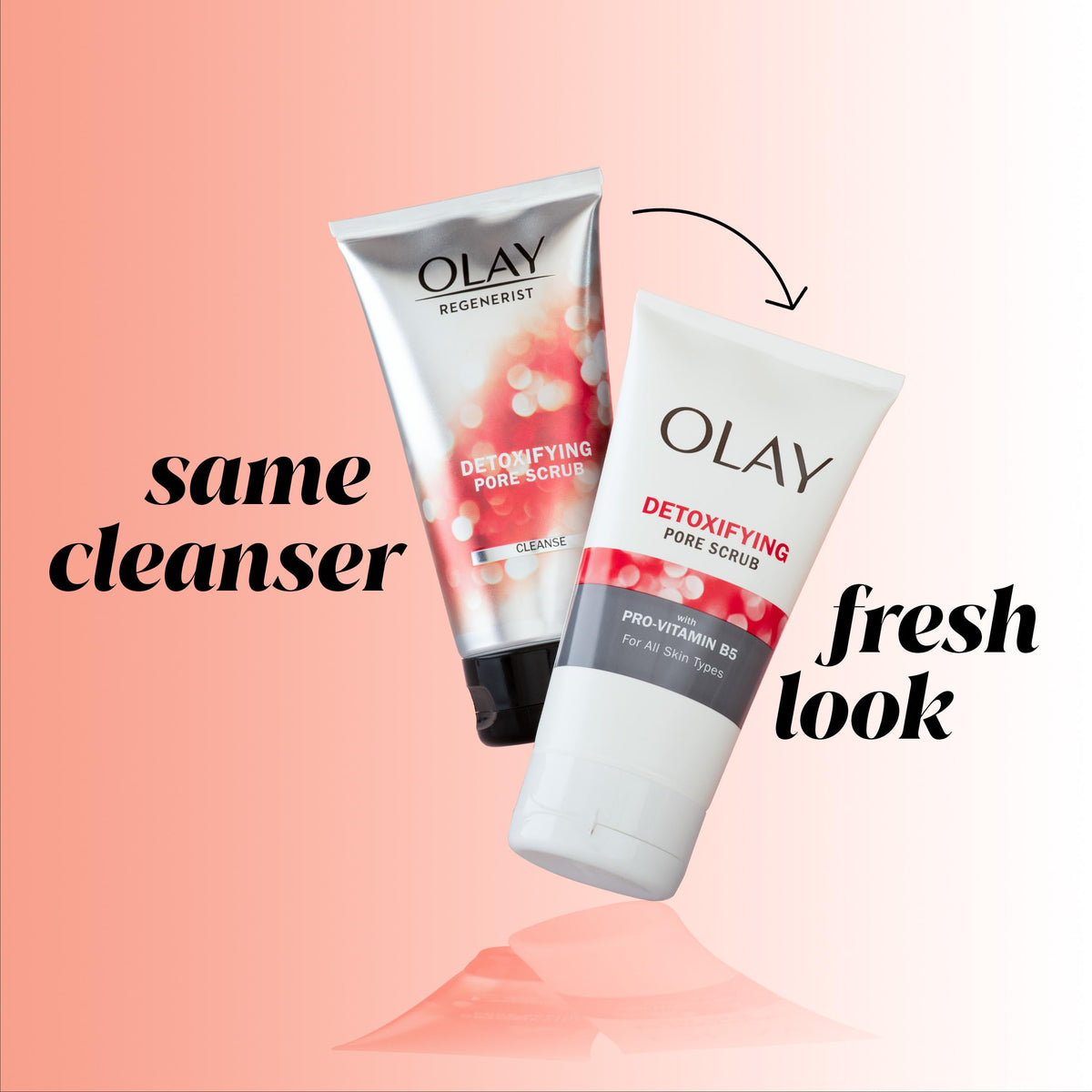Olay on bathroom shelf in a routine setting conveying daily use