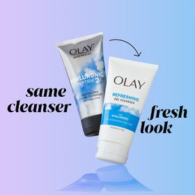 Olay dollop on shoulder illustrating lightweight application and quick absorption